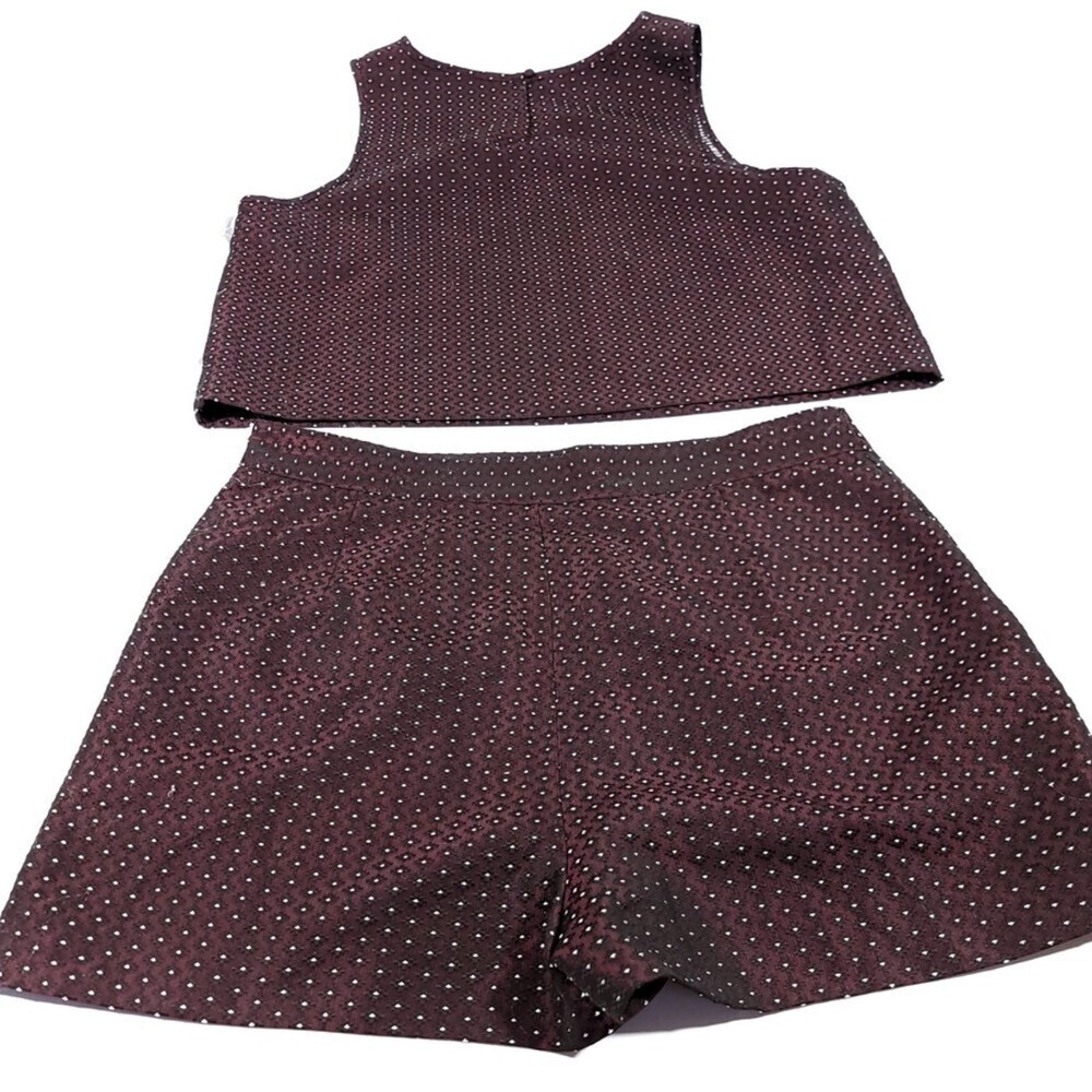 NWT Tildon Jacquard Crop Top and High Waisted Shorts Set in Burgundy Large - Picture 5 of 11